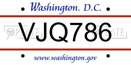 VJQ786 District Of Columbia License Plate