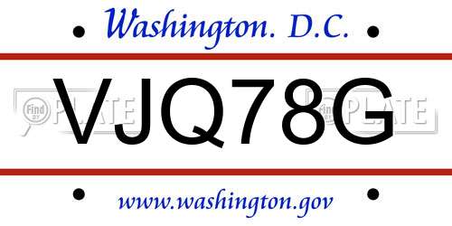 VJQ78G District Of Columbia License Plate