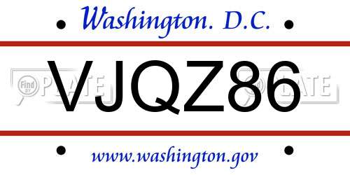 VJQZ86 District Of Columbia License Plate