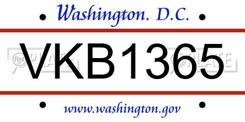 VKB1365 District Of Columbia License Plate