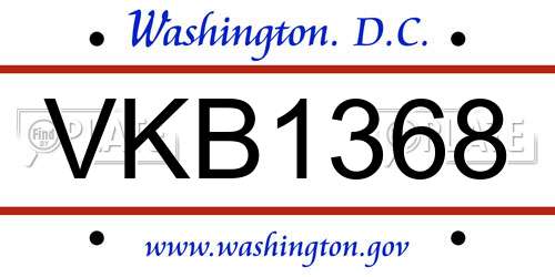 VKB1368 District Of Columbia License Plate
