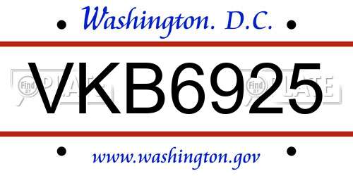 VKB6925 District Of Columbia License Plate