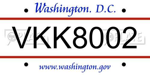 VKK8002 District Of Columbia License Plate