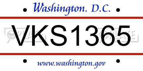 VKS1365 District Of Columbia License Plate