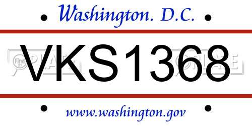 VKS1368 District Of Columbia License Plate