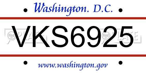 VKS6925 District Of Columbia License Plate