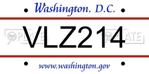 VLZ214 District Of Columbia License Plate