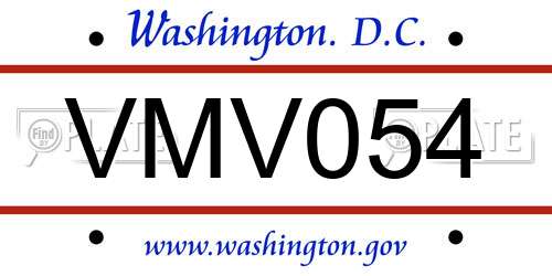 VMV054 District Of Columbia License Plate