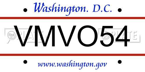 VMVO54 District Of Columbia License Plate