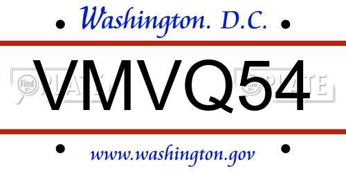 VMVQ54 District Of Columbia License Plate