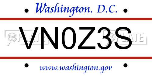 VN0Z3S District Of Columbia License Plate