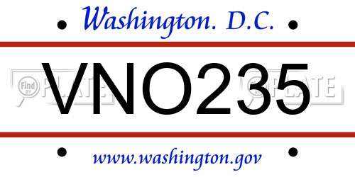 VNO235 District Of Columbia License Plate
