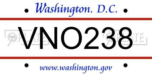 VNO238 District Of Columbia License Plate