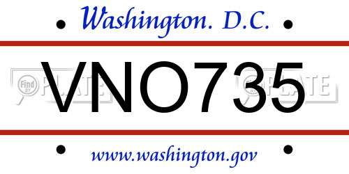 VNO735 District Of Columbia License Plate