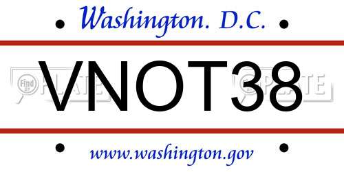 VNOT38 District Of Columbia License Plate