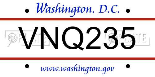 VNQ235 District Of Columbia License Plate