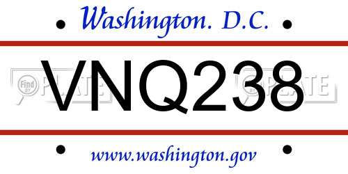 VNQ238 District Of Columbia License Plate