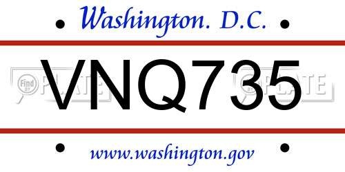 VNQ735 District Of Columbia License Plate