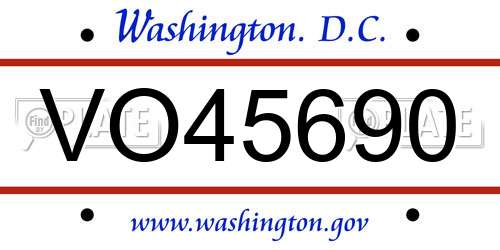 VO45690 District Of Columbia License Plate