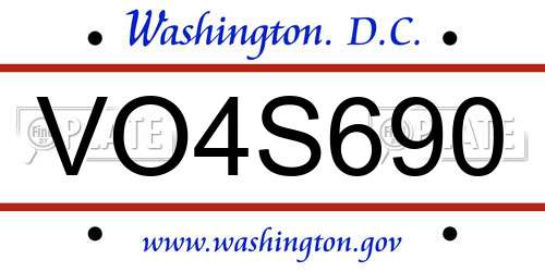 VO4S690 District Of Columbia License Plate