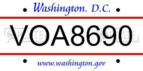 VOA8690 District Of Columbia License Plate