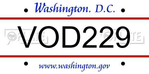 VOD229 District Of Columbia License Plate