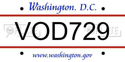 VOD729 District Of Columbia License Plate