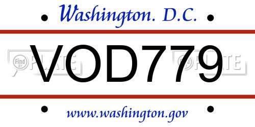 VOD779 District Of Columbia License Plate