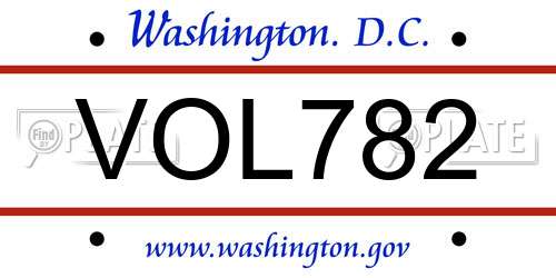 VOL782 District Of Columbia License Plate