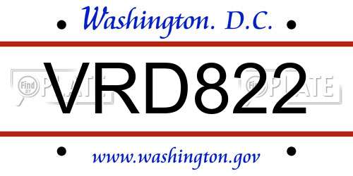 VRD822 District Of Columbia License Plate