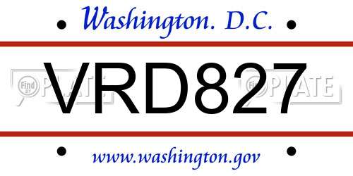 VRD827 District Of Columbia License Plate