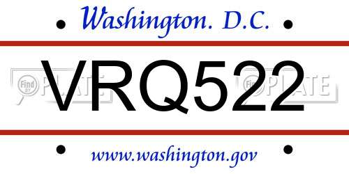 VRQ522 District Of Columbia License Plate