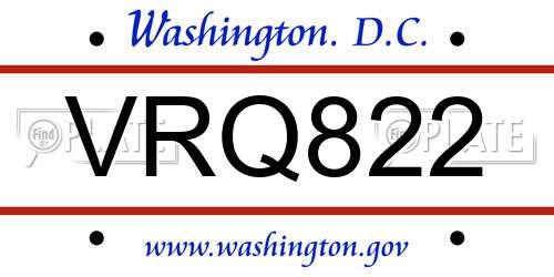 VRQ822 District Of Columbia License Plate