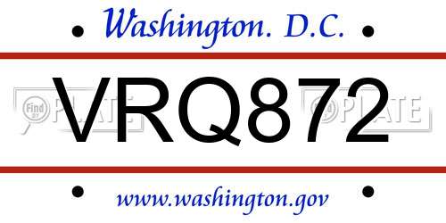 VRQ872 District Of Columbia License Plate