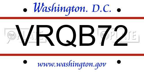 VRQB72 District Of Columbia License Plate
