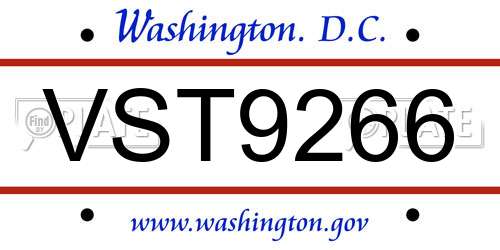 VST9266 District Of Columbia License Plate