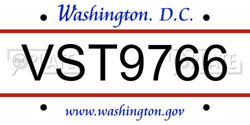 VST9766 District Of Columbia License Plate