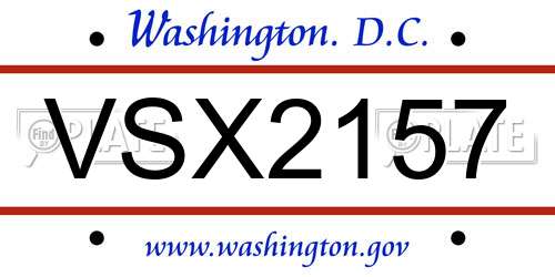 VSX2157 District Of Columbia License Plate