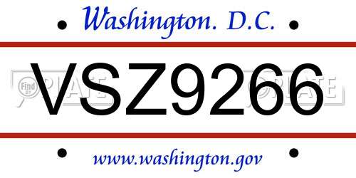 VSZ9266 District Of Columbia License Plate