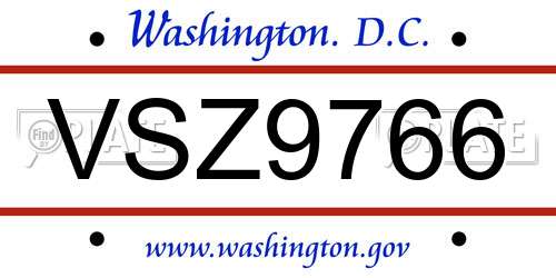 VSZ9766 District Of Columbia License Plate