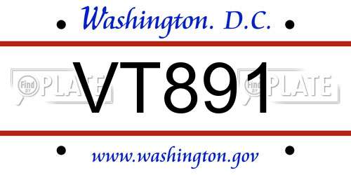 VT891 District Of Columbia License Plate