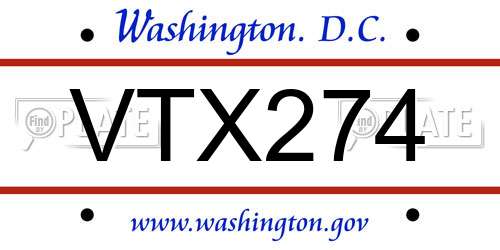 VTX274 District Of Columbia License Plate