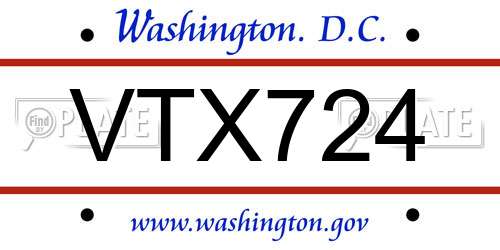 VTX724 District Of Columbia License Plate
