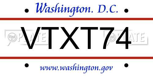 VTXT74 District Of Columbia License Plate