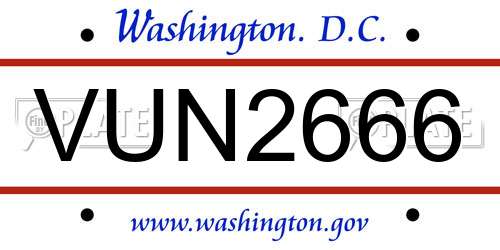VUN2666 District Of Columbia License Plate