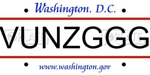 VUNZGGG District Of Columbia License Plate