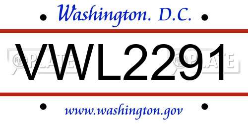 VWL2291 District Of Columbia License Plate