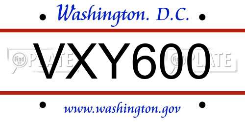 VXY600 District Of Columbia License Plate