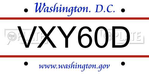 VXY60D District Of Columbia License Plate