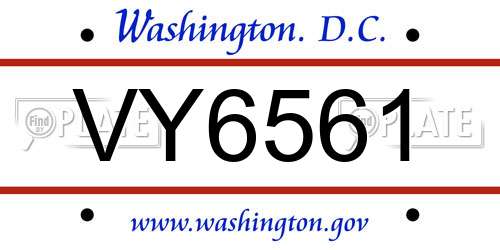 VY6561 District Of Columbia License Plate
